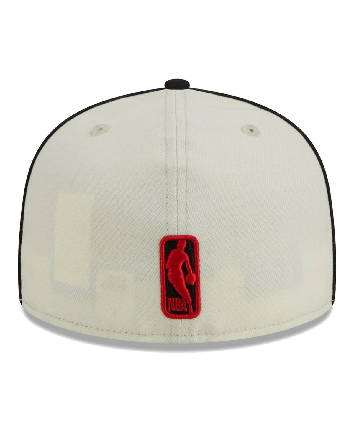 Shop New Era Men's Cream/black Portland Trail Blazers Piping 2-tone 59fifty Fitted Hat In Cream,black