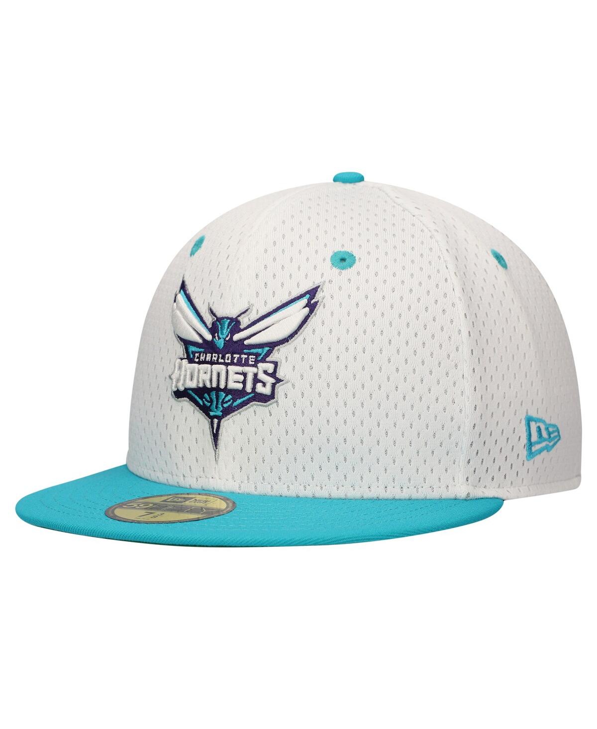 New Era Men's White/Teal Charlotte Hornets Throwback 2Tone 59FIFTY Fitted Hat