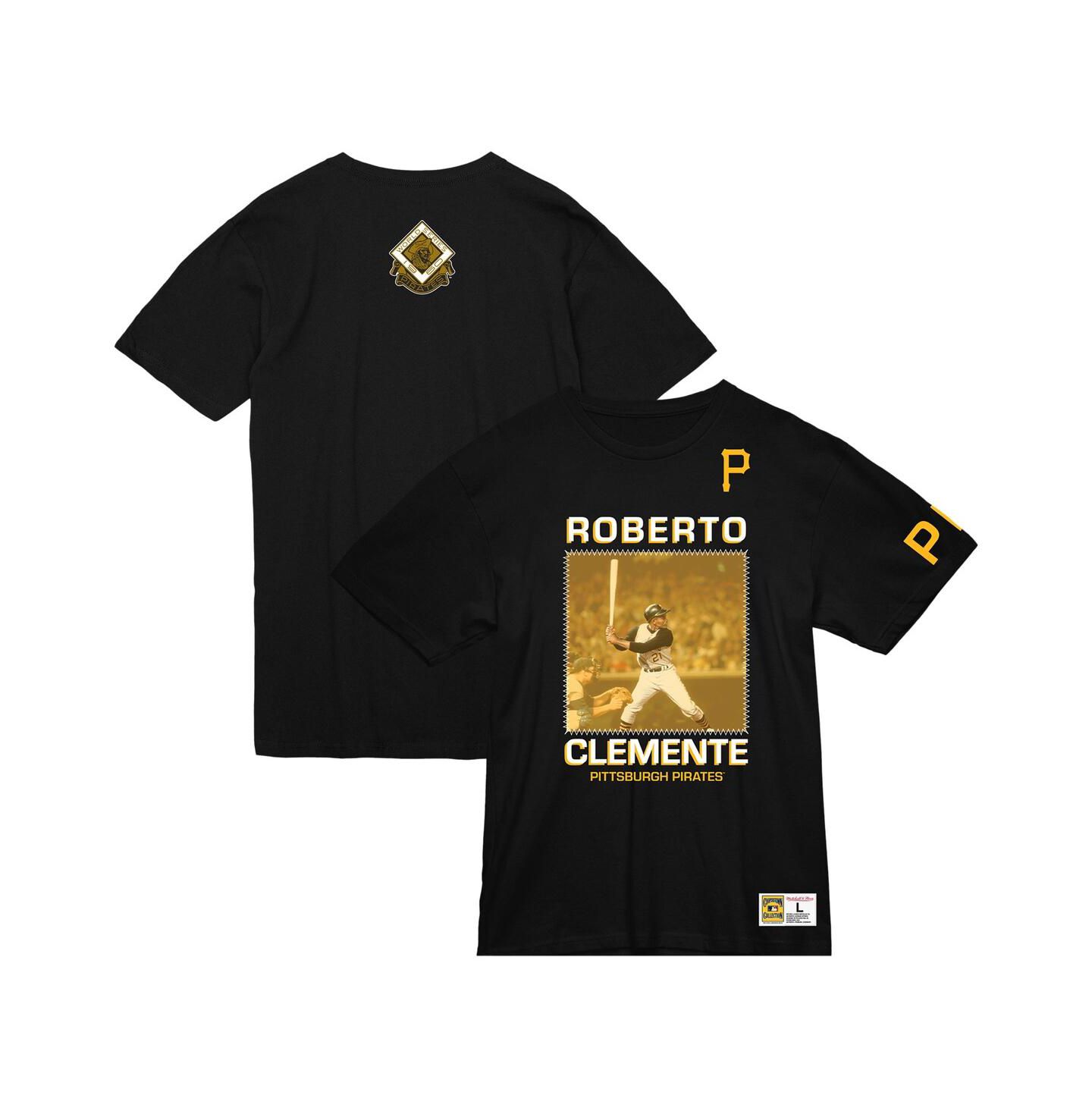 Мужская футболка Mitchell & Ness Roberto Clemente Black Pittsburgh Pirates Cooperstown Collection Heavyweight Premium Player Vintage-like Logo — фото 1