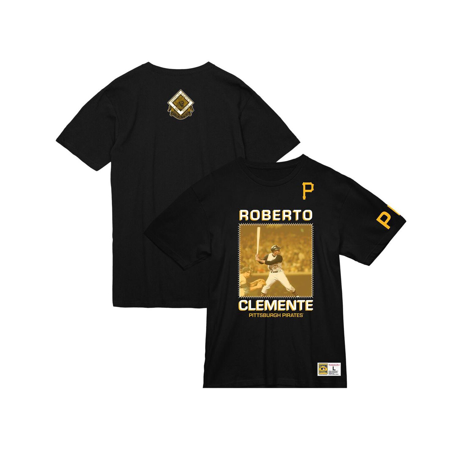Men's Roberto Clemente Black Pittsburgh Pirates Cooperstown Collection Heavyweight Premium Player Vintage-like Logo T-Shirt