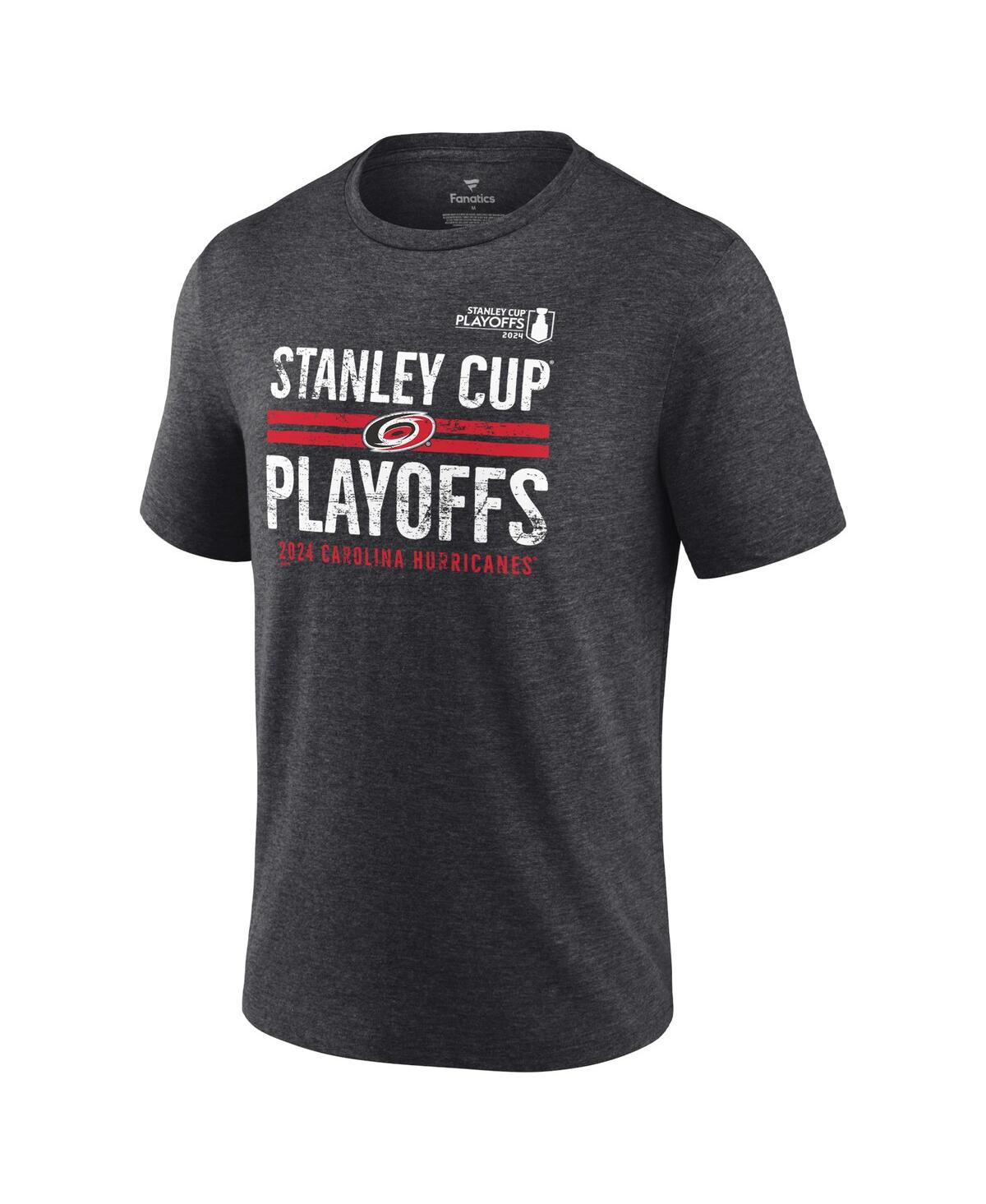 Fanatics Men'sCarolina Hurricanes 2024 Stanley Cup Playoffs Crossbar Tri-Blend T-Shirt - Heather Charcoal
