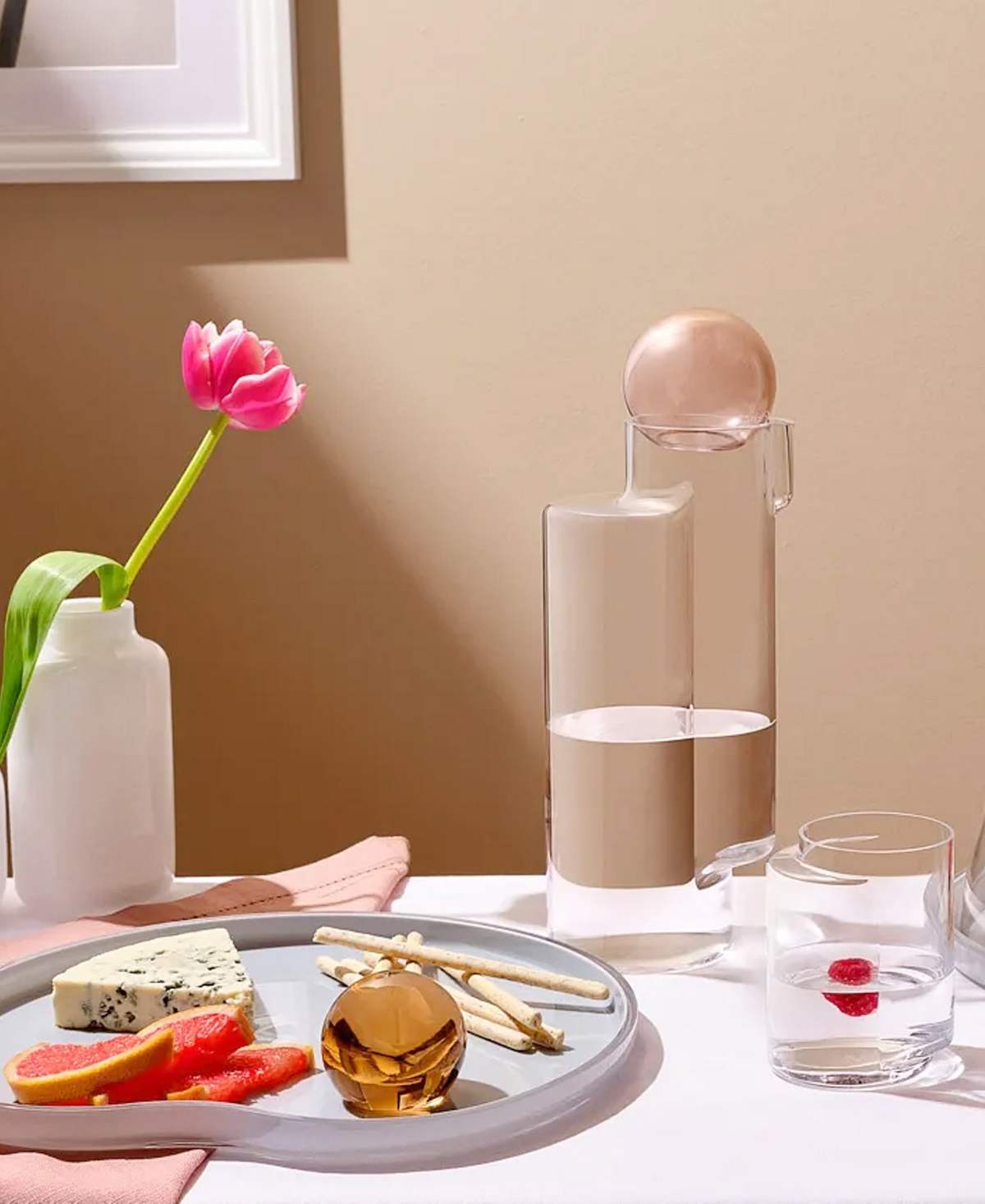 Nude Glass Juno Carafe In Clear Bottom Appricot Top