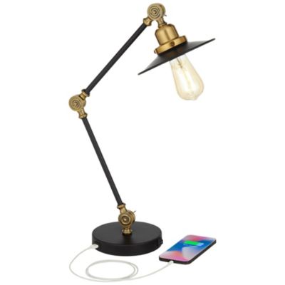 Taurus Industrial Rustic Desk Lamp 20" High Black Gold with USB Charging Port Adjustable for Bedroom Living Room Bedside Nightstand House
