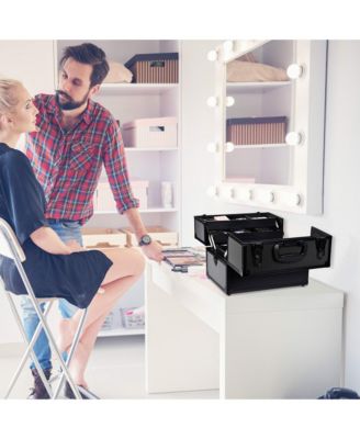 14"x8"x10" Lockable ABS Aluminum Cosmetic Makeup Case Box Train Black