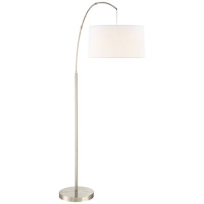 Cora Modern Arc Floor Lamp Standing 72" Tall Brushed Nickel Metal White Linen Drum Shade for Living Room Reading Bedroom Office House