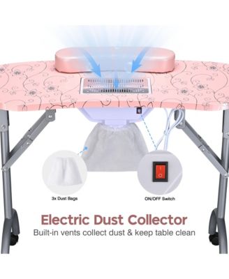 Folding Manicure Nail Table 2in1 Rolling Makeup Train Case Kit Manicure Cosmetic Trolley Travel Organizer Nail Case, Pink