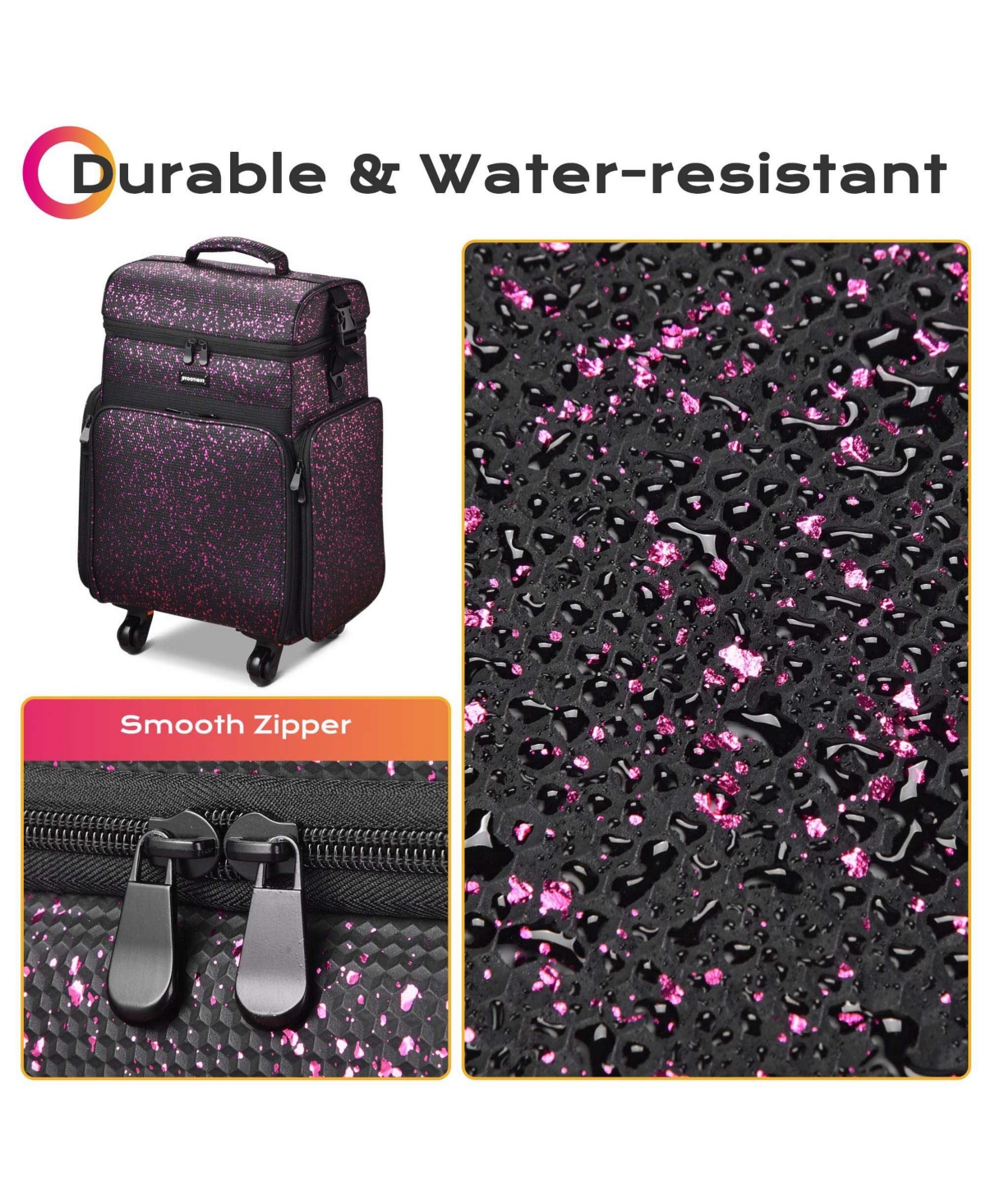 Byootique Soft Sided Rolling Makeup Train Case Cosmetic Organizer Crocodile Makeup Case Trolley Makeup Artist Nail Technician