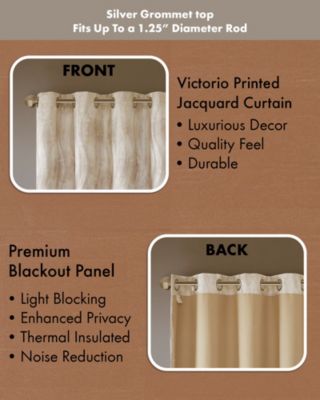 Victorio Jacquard Total Blackout Curtain Panel for bedroom, Silver grommet top fit up to 1.25 inches rod Single Curtain Panel for Living Room, Width 50 length 84 inches, Pitch Black Ambiance Ivory 1 Window Panel