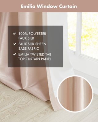 Emilia Twist Tab Lined Window Curtain Panel, Single Curtain with Privacy Lining for Bedroom and Living Room, 108 inch length Single Curtain, Width 50 length 108 inches, Pewter Window Panel
