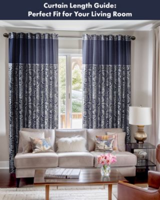 Aubrey Jacquard Room Darkening Curtains, Faux Silk Paisley for Bedroom and Living Room, 84 inch length 2 panels set, Width 50 length 84 inches, Navy Window Panel