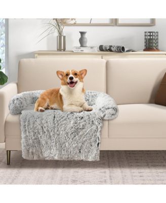 Plush Calming Dog Couch Bed with Anti-Slip Bottom Plush Mat for Small Dogs & Cats