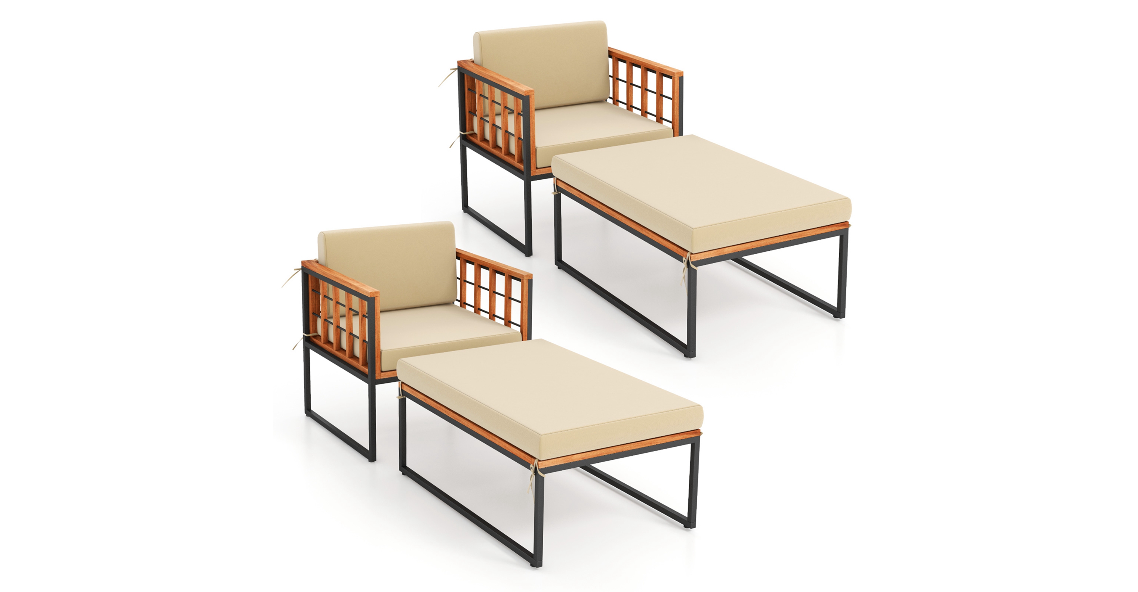 Costway 1 Pcs Outdoor Furniture Set Patio Acacia Wood Armchair with Long Ottoman Cozy Seat