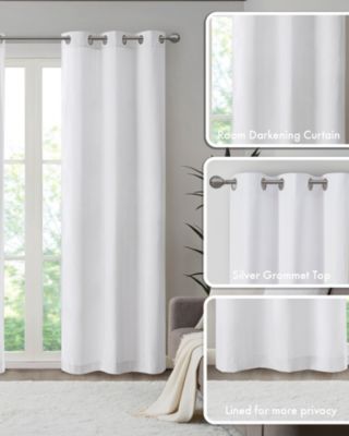 Galen Basketweave Room Darkening Curtain Panels Pair for bedroom, Silver grommet top fit up to 1.25 inches rod 2 panels set for Living Room, Width 40 length 84 inches Curtain Panel, Pitch Black Ambiance Blue 2 Window Panels