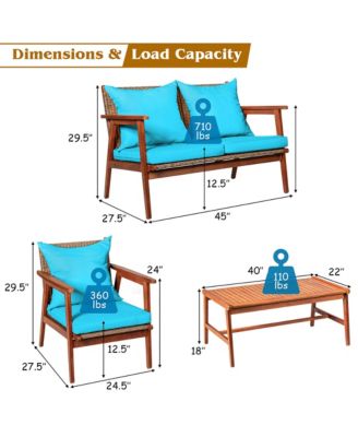 8PCS Patio Rattan Furniture Set Acacia Wood Frame Cushioned Sofa Chair Turquoise