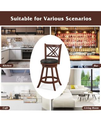 29'' Swivel Bar Stools Set of 2 Upholstered Counter Stools with Cushion & Footrests