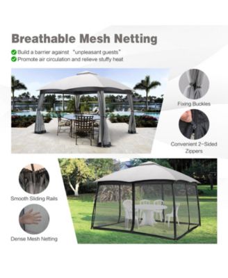 10 x 12 Feet Patio Double-Vent Canopy with Privacy Netting and 4 Sandbags-Grey