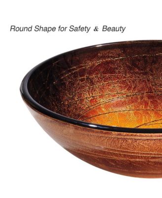16 9/16" x 5 11/16" (42 x 14.5 cm)- Artistic Tempered Glass Vessel Sink Bathroom Lavatory Round Bowl Pattern Basin