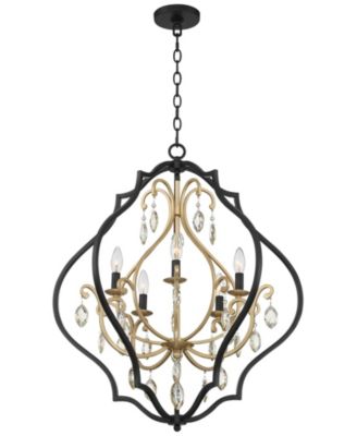 Clara Black Soft Gold Iron Pendant Chandelier 26 1/2" Wide French Amber Crystal 5-Light Fixture for Dining Room House Home Foyer Entryway Kitchen Bedroom Living High Ceiling