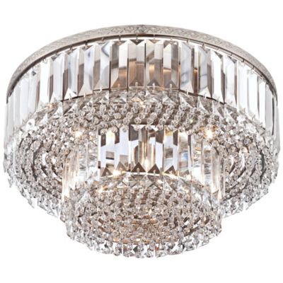 Magnificence Modern Ceiling Light Flush Mount Fixture 16" Wide Brushed Satin Nickel Faceted Crystal Glass for Bedroom Living Room