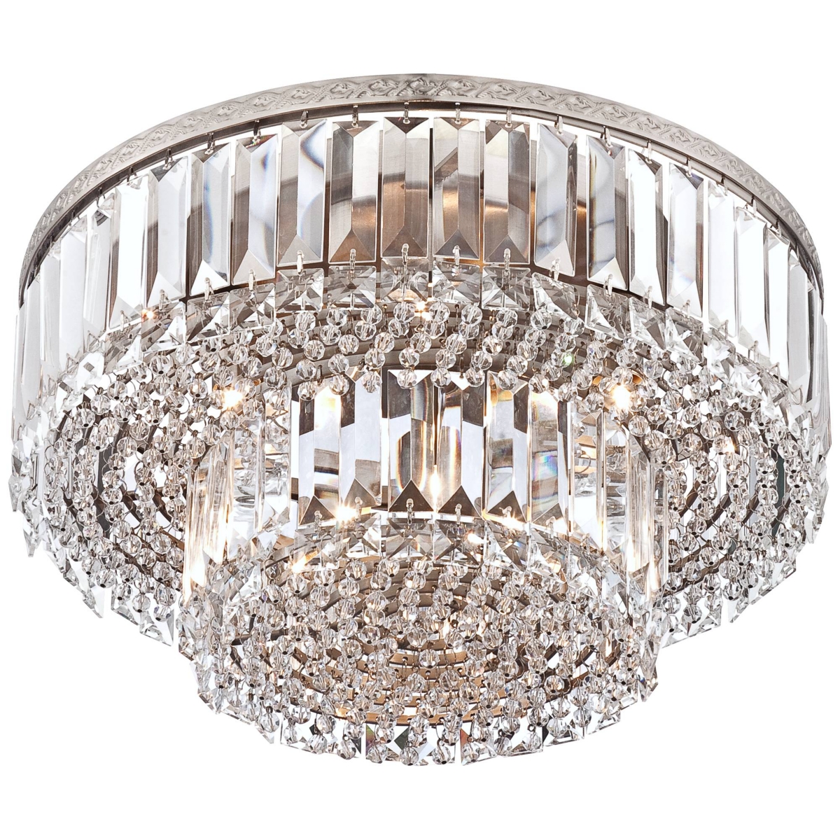 Vienna Full Spectrum Magnificence Modern Ceiling Light Flush-Mount Fixture Wide Brushed Satin Nickel Faceted Crystal Glass Elements for Bedroom Ki