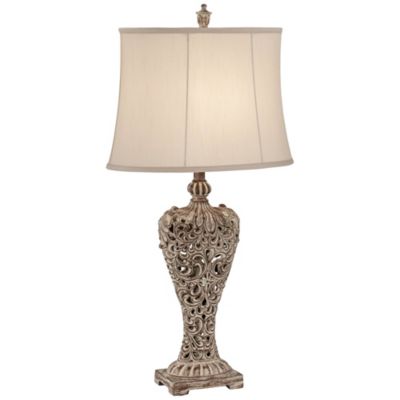 Barnes and Ivy Elle Traditional Table Lamp 33" Tall Antique Gold Florentine Off White Oval Shade for Bedroom Living Room Bedside Nightstand Office