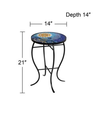 Ocean Modern Black Metal Round Outdoor Accent Side Table 14" Wide Blue Mosaic Tile Tabletop Gracefully Curved Legs Front Porch Patio Home House Balcony Deck Shed Yard
