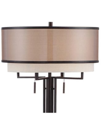 Alamo Industrial Rustic Floor Lamp 62" Tall Bronze Metal Sheer Organza Outer Linen Fabric Inner Double Drum Shade for Living Room