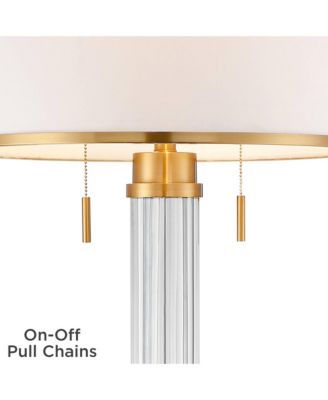 Cadence Modern Floor Lamp Standing 62" Tall Crystal Glass Column Satin Brass Linen Drum Shade for Living Room Bedroom Office House