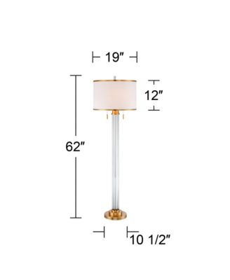 Cadence Modern Floor Lamp Standing 62" Tall Crystal Glass Column Satin Brass Linen Drum Shade for Living Room Bedroom Office House