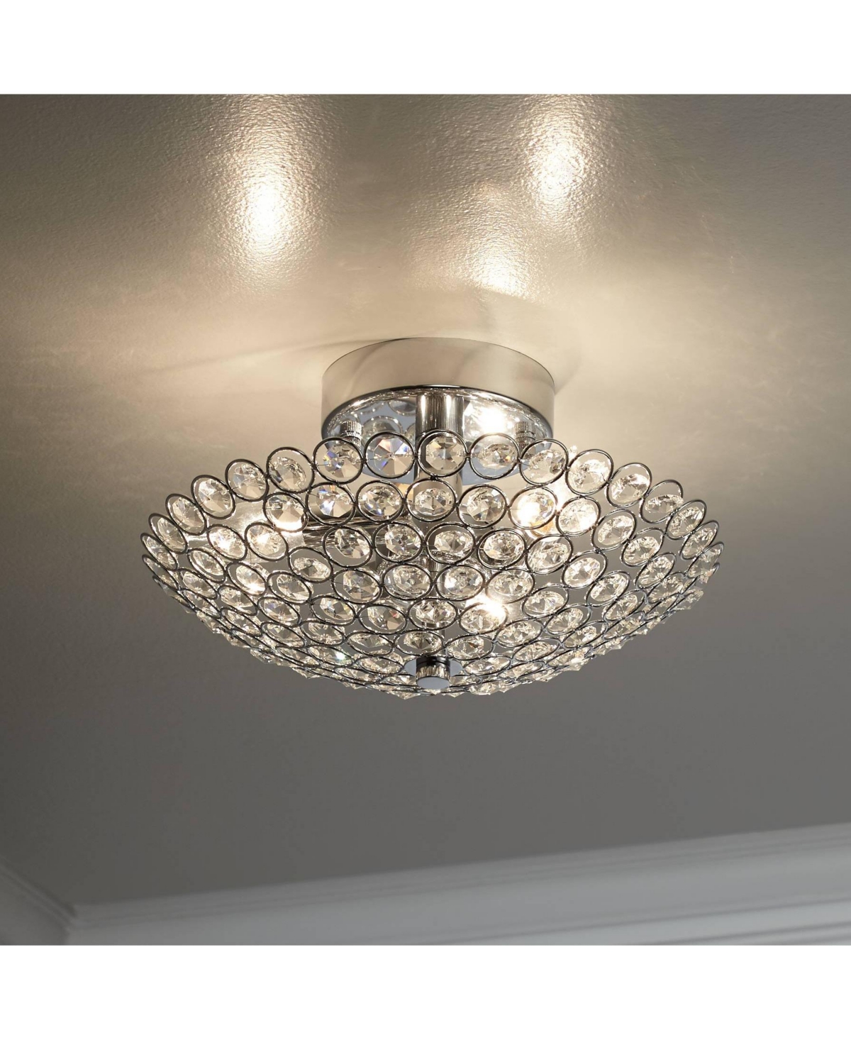 Possini Euro Design Geneva Luxury Close To Ceiling Light Semi Flush Mount Fixture Wide ChromeCrystal Glass Beads Bowl Shade for Bedroom Ha