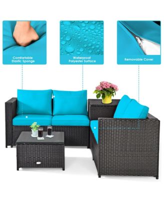 8PCS Outdoor Patio Rattan Furniture Set Cushion Loveseat Storage Table Turquoise