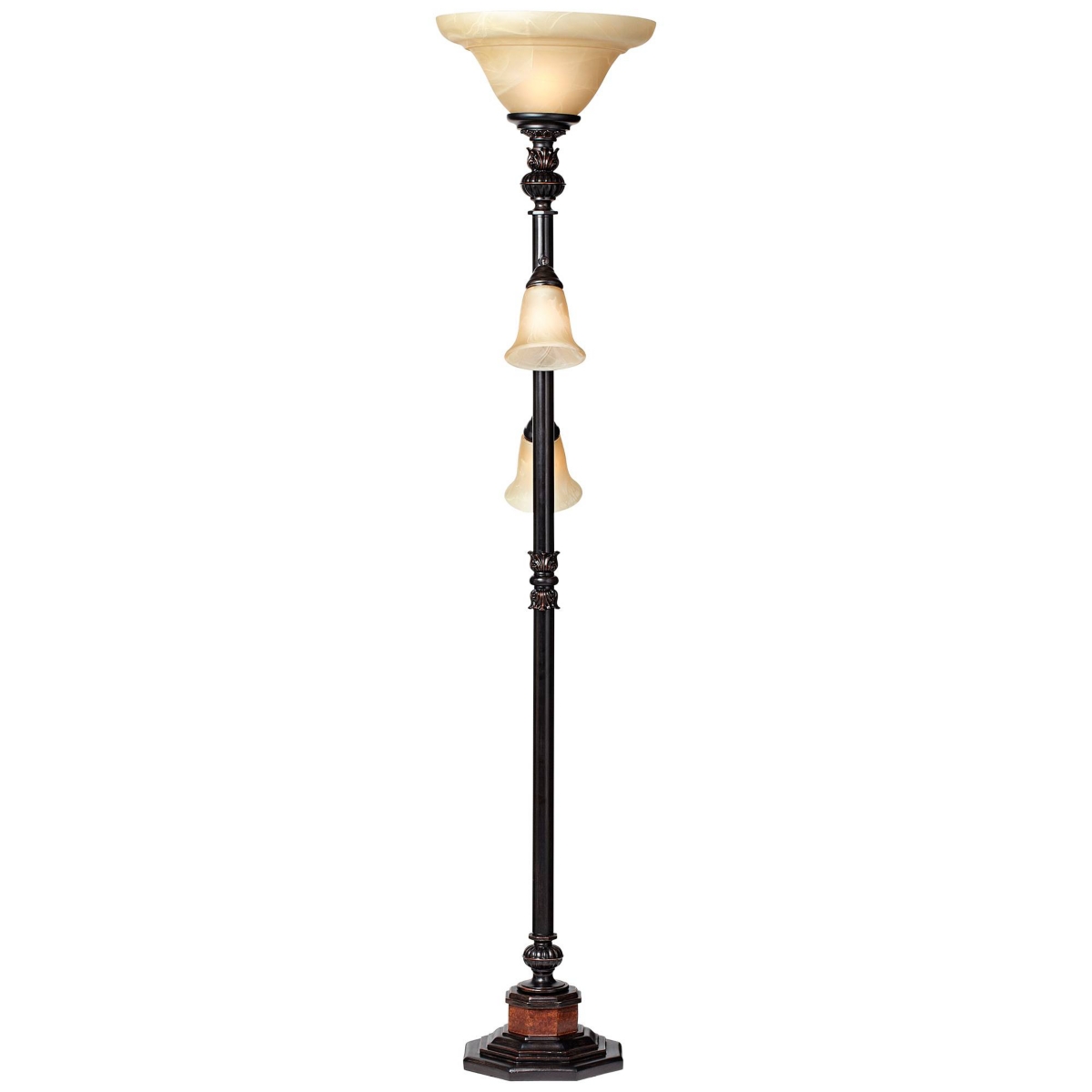 Kathy Ireland Sonnett Industrial Vintage like Tree Torchiere Floor Lamp Standing Tall BronzeChampagne Alabaster Glass Shade for Living Room