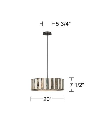 Black Drum Pendant Chandelier 20" Wide Tiffany Style Black White Striped Art Glass Fixture for Kitchen