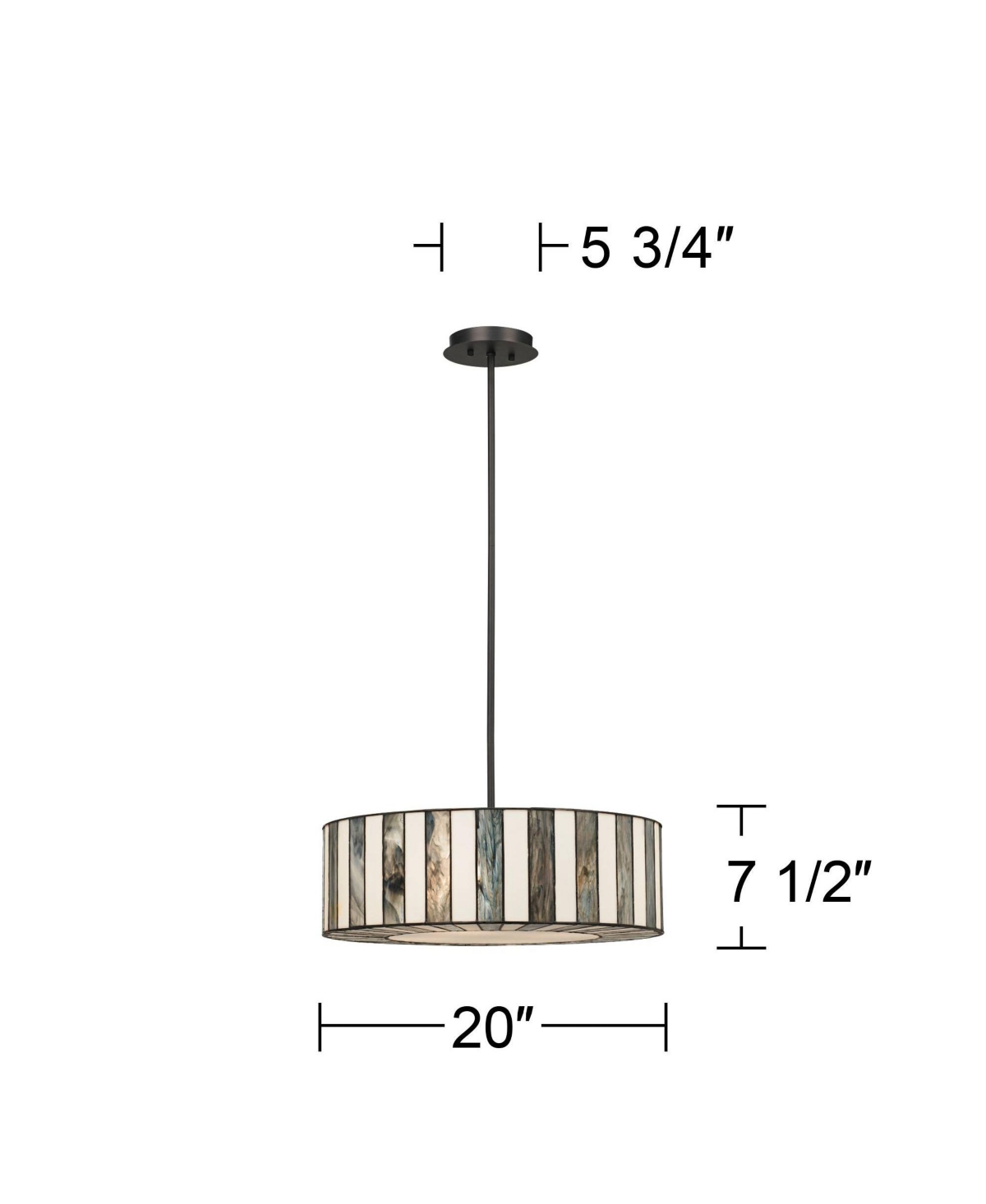 Robert Louis TiffanyTiffany Style Drum Pendant Chandelier WideWhite Striped Art Glass 4-Light Fixture for Dining Room House Foyer Ki