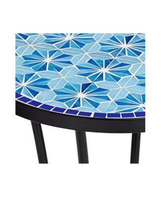 Blue Star Modern Black Metal Round Outdoor Accent Side Table 14" Wide with Lower Shelf Mosaic Tabletop Gracefully Curved Legs for Porch Patio Home House Balcony Spaces Deck