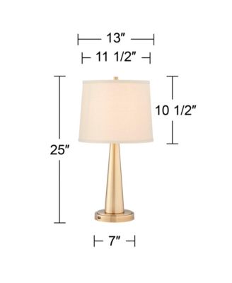 Modern Table Lamps 25" High Set of 2 with USB Charging Port Brass Metal Beige Drum Shade for Bedroom Living Room House Desk Bedside Home