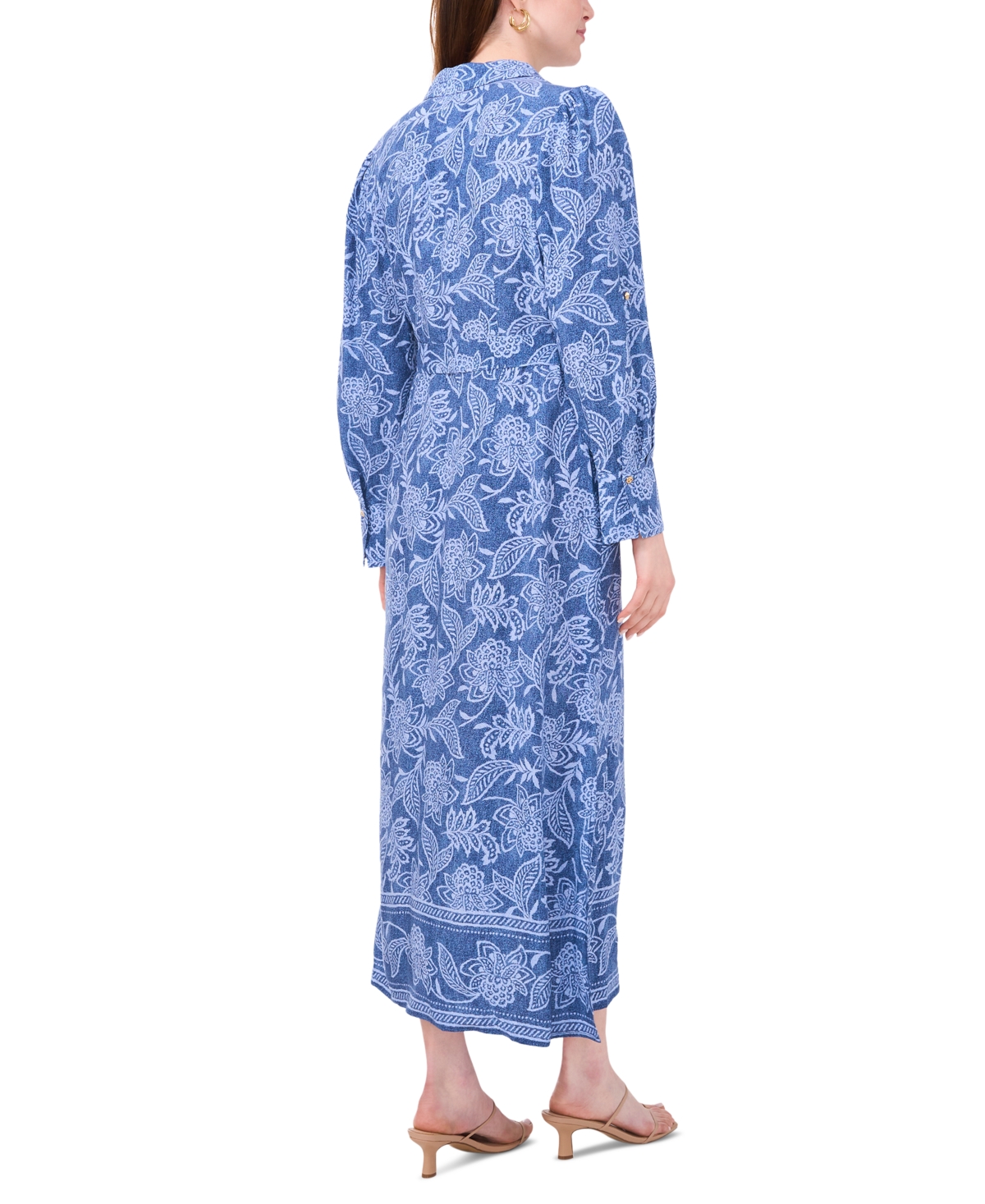 Msk Women's Floral Belted Long-Sleeve Maxi Shirtdress -mult