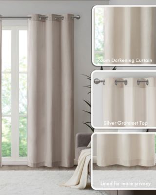 Galen Basketweave Room Darkening Curtain Panels Pair for bedroom, Silver grommet top fit up to 1.25 inches rod 2 panels set for Living Room, Width 40 length 84 inches Curtain Panel, Pitch Black Ambiance Blue 2 Window Panels