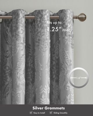 Amelia Knitted Jacquard Paisley Total Blackout Grommet Top Curtain Panel, Single Curtain with Privacy Lining for Bedroom and Living Room, Width 50 length 95 inches, Navy Window Panel