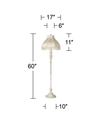 Traditional Vintage like Shabby Chic Lamp Floor Standing 60" Tall Antique White Victorian Cream Scallop Fabric Dome Shade with Fringe Decor for Living Room Reading House Bedroom Home - 360 Lighting