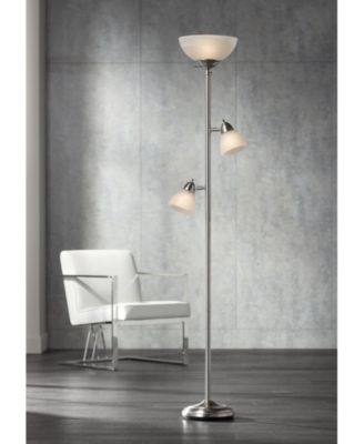 Ellery Modern Torchiere Floor Lamp with Side Lights 72" Tall Brushed Nickel Frosted White Glass Shade for Living Room Reading Bedroom