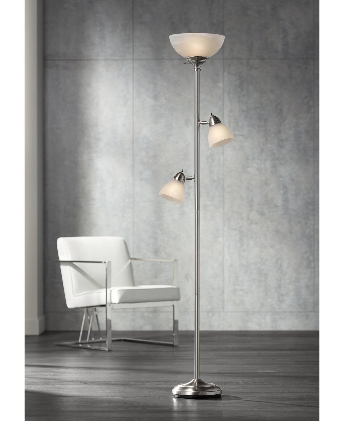 360 Lighting Ellery Modern Tree Torchiere Floor Lamp Standing 3-Light Tall Brushed NickelFrosted White Glass Shade Decor for Living Room R