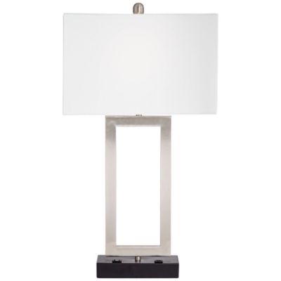 Todd Modern Table Lamp 30" Tall Steel Open Rectangle with USB and AC Power Outlet in Base White Shade for Bedroom Living Room Bedside