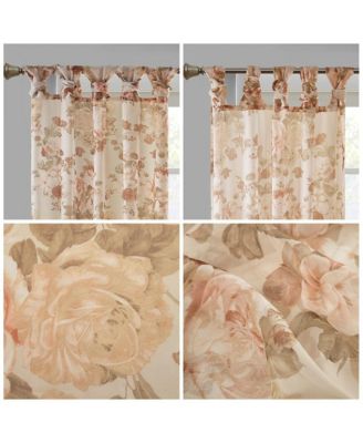 Simone Printed Floral Twist Tab Top Voile Sheer Curtain, 50x84