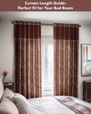 Aubrey Jacquard Room Darkening Curtains, Faux Silk Paisley for Bedroom and Living Room, 84 inch length 2 panels set, Width 50 length 84 inches, Burgundy Window Panel