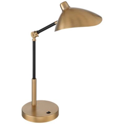 Colborne Modern Mid Century Desk Table Lamp 28" Tall Antique Brass Black with USB Charging Port LED for Bedroom Living Room Bedside Kids