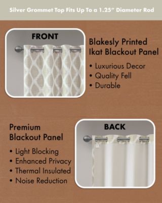 Blakesly Ikat blackout curtains for bedroom, Silver grommet top fit up to 1.25 inches rod Single Curtain Panel for Living Room, Width 50 length 95 inches, Pitch Black Ambiance Taupe Window Panel