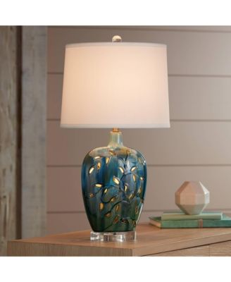 Devan Modern Table Lamp 24 1/2" High Blue Ceramic with Table Top Dimmer LED Nightligh White Shade for Bedroom Living Room Nightstand Home