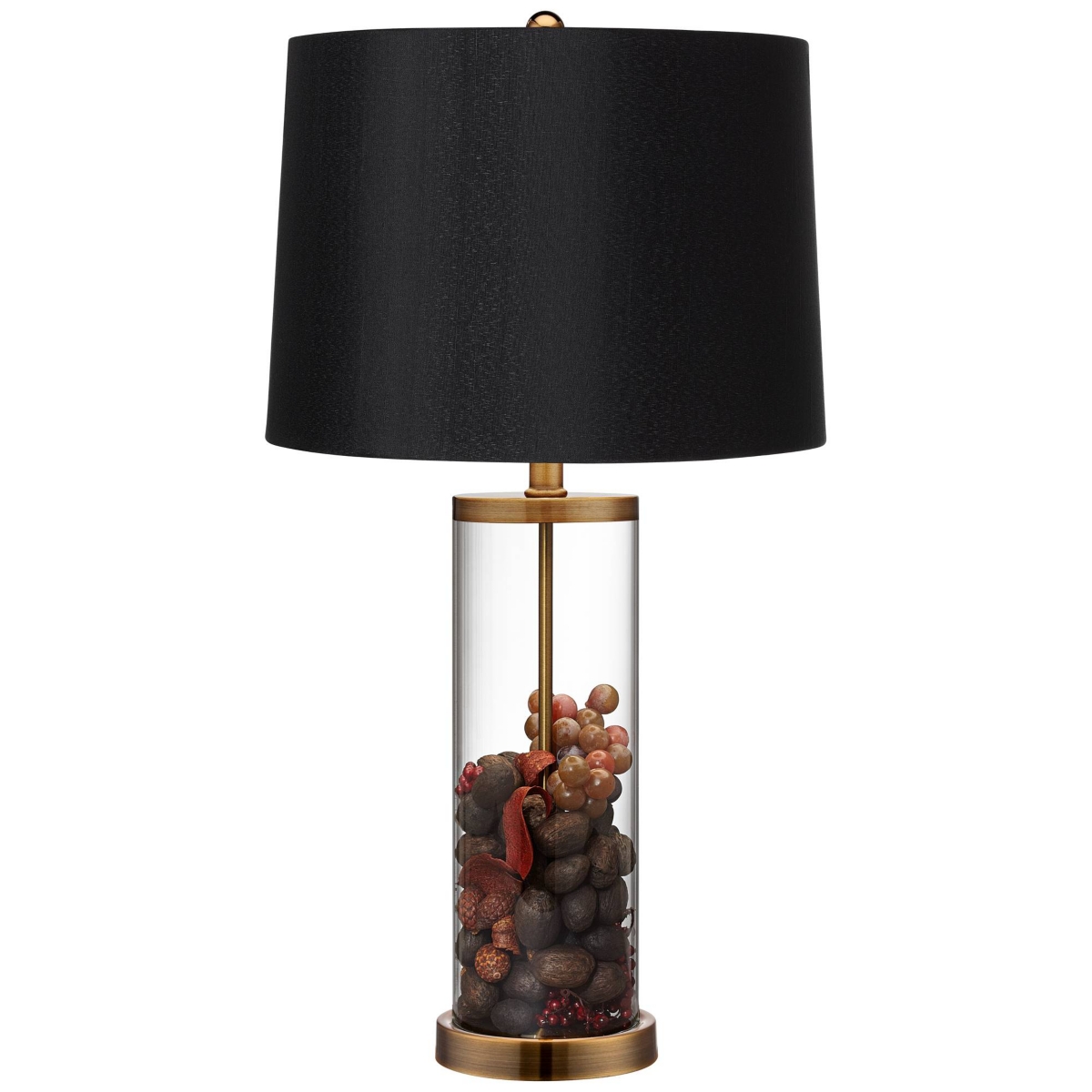 360 Lighting Modern Table Lamp Fillable High Warm Gold Clear Glass Cylinder Black Hardback Drum Shade Decor for Living Room Bedroom House Bedside