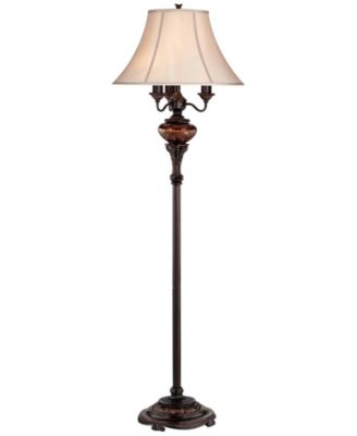 Traditional Floor Lamp 4-Light 63" Tall Lush Bronze Tortoise Glass Font Bell Shade for Living Room Reading Bedroom Office